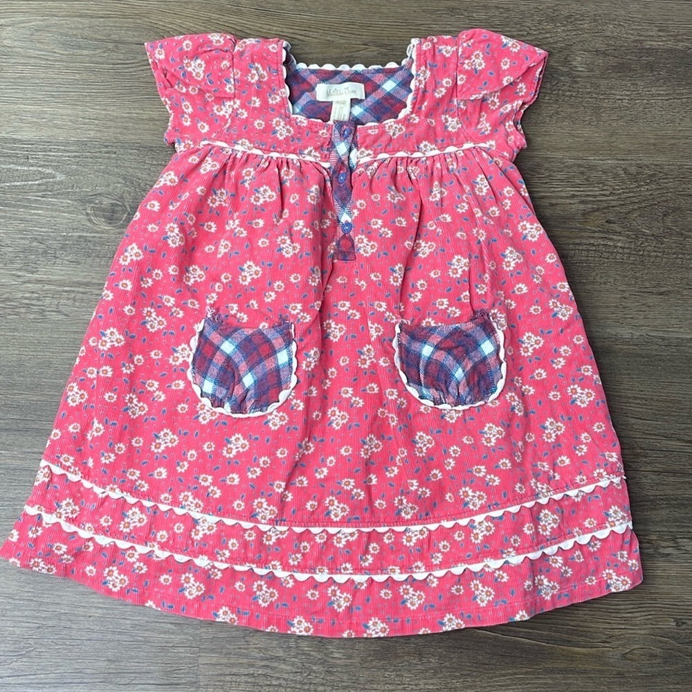 Matilda Jane Evelyn Friends Forever Pink Corduroy Floral Print Dress Size 18-24M